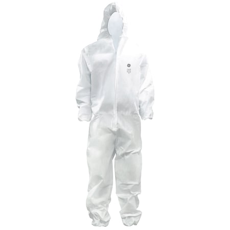 Ge SMS Protective Coverall with Hood, White, S GW901S